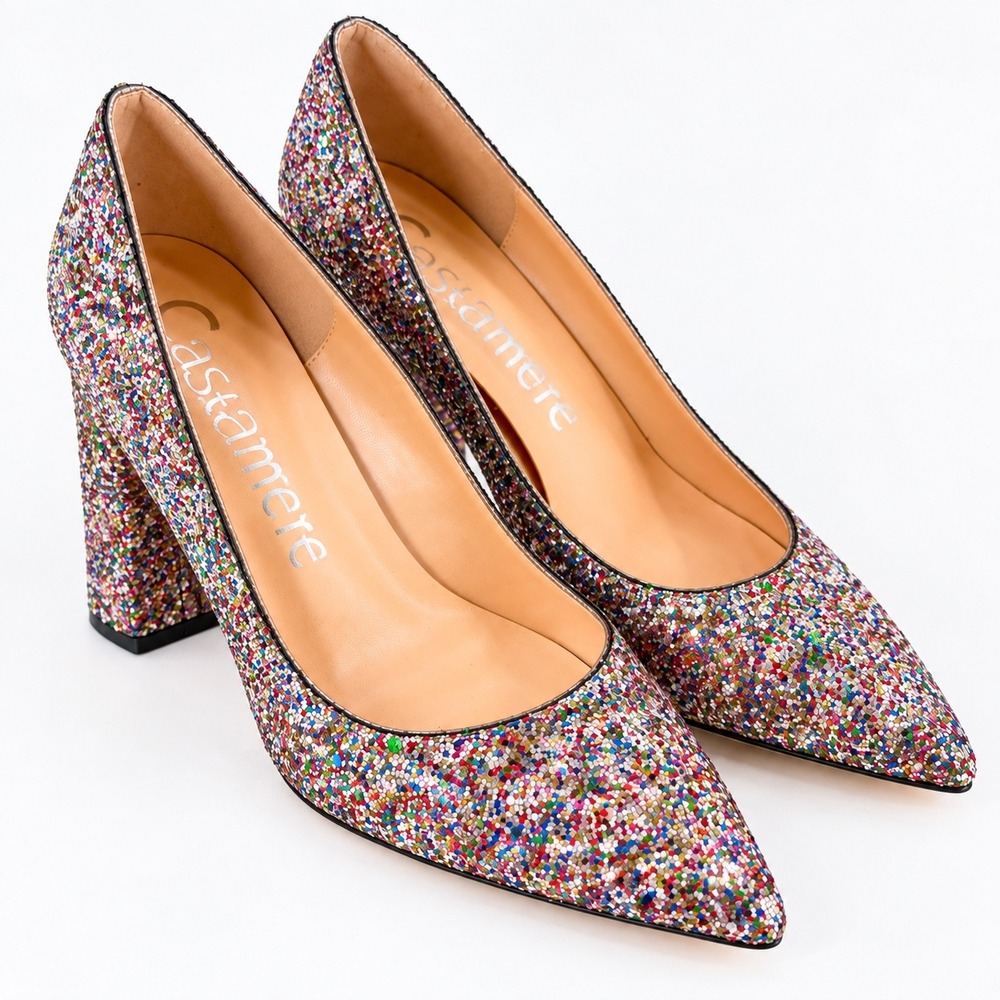 Castamere Multicolor Glitter Pointed Toe Block Heel Pumps Women's Size 9 Party